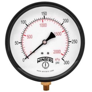 Winters Instruments P1S 100 Series 6 in. Steel Case Pressure Gauge with 1/4 in. NPT Bottom Connect and Range of 0 300 psi/kPa P1S256