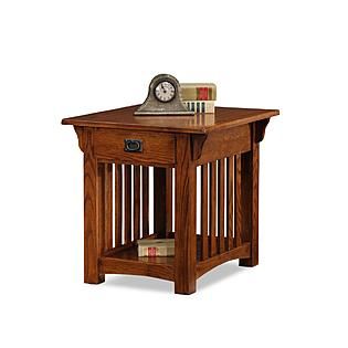 Leick 8207 Mission End Table with Strage Drawer and Shelf   Medium Oak