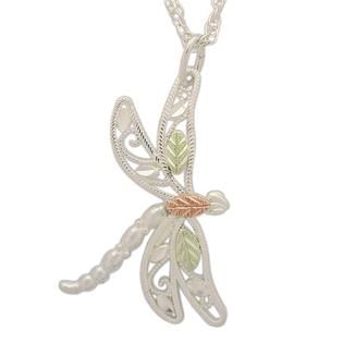 Black Hills Gold Tricolor Sterling Silver Dragonfly Pendant   Jewelry