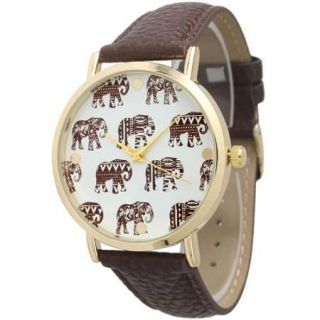 Olivia Pratt Women's Leather Strap Tribal Patterned Elephant Dial Watches Brown