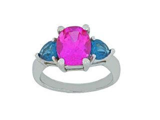 4 Ct Pink Sapphire Oval & London Blue Topaz Heart Ring .925 Sterling Silver R