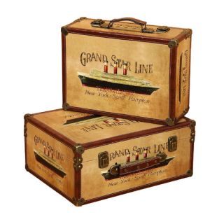 Woodland Imports Grand Star Line 2 Piece Wooden Trunk Set