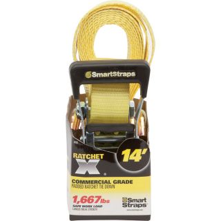 SmartStraps Commercial Grade RatchetX Tie-Down with Double J-Hooks — 14ft.L, 5,000-Lb. Breaking Strength, Yellow, Model# 151