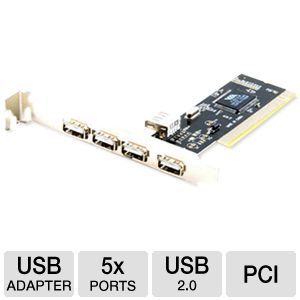 Sabrent HighSpeed 5 Port USB 2.0 PCI Card   USB 2.0, 4 External + 1 Internal, Type A, Plug & Play, Mac & Vista Ready