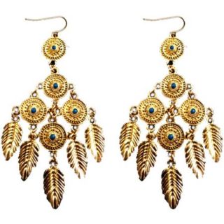 Gold Tone Chandelier with Feather Dangle Metal Fashion Earrings