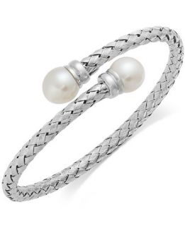Cultured Freshwater Pearl Bypass Bangle Bracelet in Sterling Silver