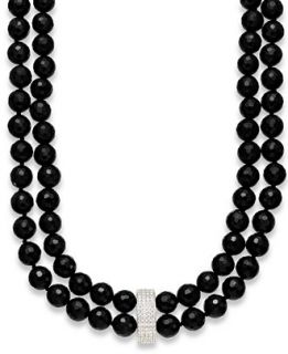 Onyx (11mm) and Cubic Zirconia Two Row Necklace in Sterling Silver