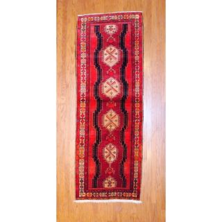 Persian Hand knotted 1970s Hamadan Red/ Navy Wool Runner (36 x 99