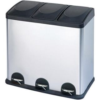 Step N' Sort 16 Gallon 3 Compartment Stainless Steel Trash and Recycling Bin