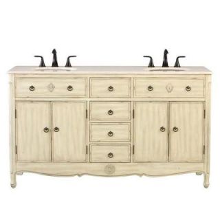 Home Decorators Collection Keys 61 in. Double Vanity in Distressed Cream with Marble Vanity Top in Beige with White Basin 2301300410