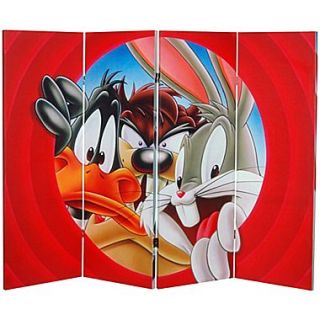Oriental Furniture 48 x 63 Tall Double Sided Looney Tunes 4 Panel Room Divider