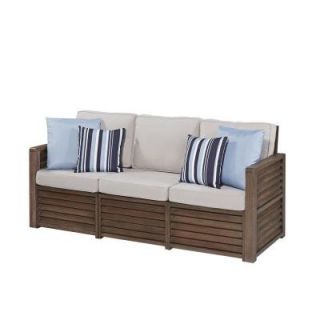 Home Styles Barnside Shorea Wood 3 Seat Sofa with Polyester Cushions and Accent Pillows in Aged Finish 5516 61C