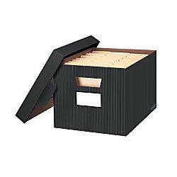 Bankers Box StorFile Decorative Storage Boxes 15 x 12 12 x 10  60percent Recycled BlackWhite Pinstripe Pack Of 4