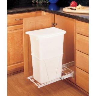 Rev A Shelf 23 in. H x 11 in. W x 22 in. D Single 50 Qt. Pull Out White Waste Container with 3/4 in. Extension Slides RV 12PB 50