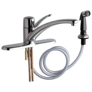 Chicago Faucets 1 Handle Side Sprayer Kitchen Faucet in Chrome with 10 in. Integral Cast Brass Swing Spout 2301 8ABCP