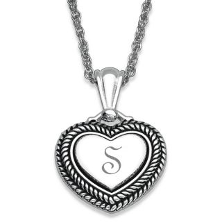 Rhodium plated Sterling Silver Heart shaped Monogram Initial Pendant