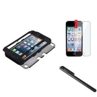 Insten Black/Black TUFF Hybrid Phone Hard Case For Apple iPod Touch 6th 6G 6 5th 5G 5+Shield+Pen