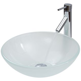 VIGO White Frost Glass Vessel Round Bathroom Sink with Faucet (Drain Included)