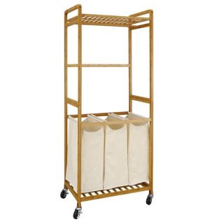 Bamboo 3 Section Laundry Sorter with Hanging Rack