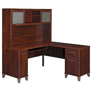 Bush Furniture Somerset 60W L Desk with Hutch, Hansen Cherry
