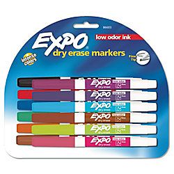 EXPO Low Odor Dry Erase Markers Fine Point Assorted Colors Pack Of 12