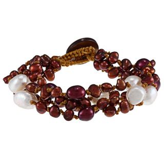 Red and White Freshwater Baroque and Rice Pearl Bracelet (5 10 mm)