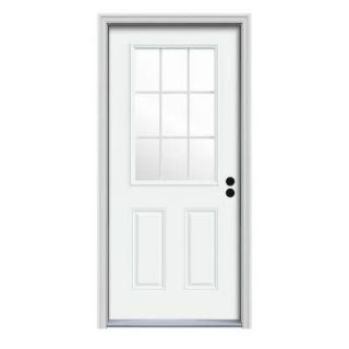 JELD WEN 30 in. x 80 in. 9 Lite Brilliant White Painted Premium Steel Prehung Front Door with Brickmould THDJW184600001
