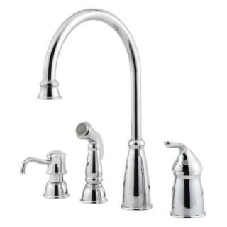 Pfister Avalon Single Handle High Arc Standard Kitchen Faucet with Side Sprayer in Polished Chrome GT264CBC