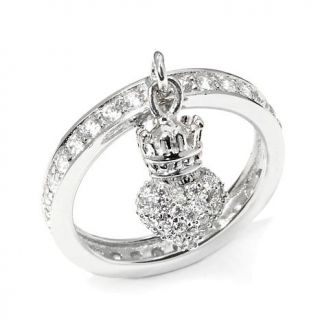King Baby Jewelry .91ct CZ Crowned Heart Charm Sterling Silver Ring   7608931