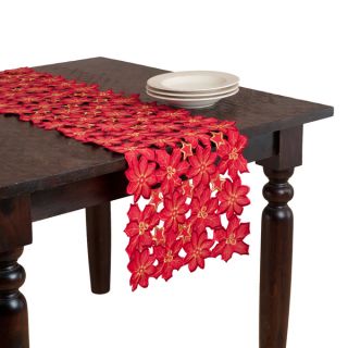 Red Embroidered Floral Cutwork Table Topper or Runner