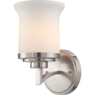 Glomar 1 Light Brushed Nickel Bath Vanity Light with White Satin Glass HD 4101