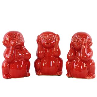 Ceramic Monkeys No Evil (Hear/Speak/See) Figurine Assortment Of Three
