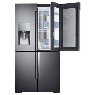 Samsung Flex 22 cu ft 4 Door Counter Depth French Door Refrigerator with Single Ice Maker Door Within Door (Black Stainless Steel) ENERGY STAR