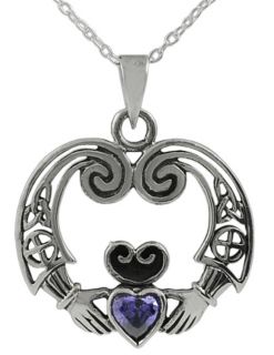 Journee Sterling Silver Celtic Amethyst Claddagh Necklace   10850750