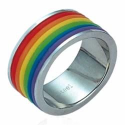 Stainless Steel Rainbow Enamel Gay Pride Ring   Shopping
