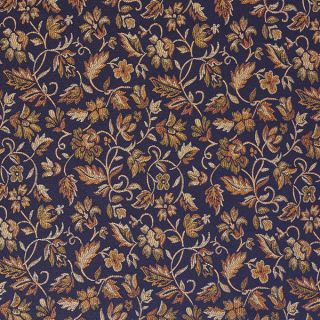 E616 Floral Navy Blue Yellow Green Damask Upholstery Drapery Fabric