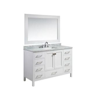 Design Element London 54 in. W x 22 in. D x 36 in. H Vanity in White with Marble Vanity Top in Carrara White, Basin and Mirror DEC082D W