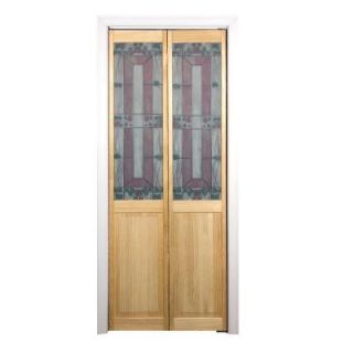 Pinecroft 36 in. x 80 in. Glass Over Panel Sonoma Wood Universal/Reversible Interior Bi fold Door 871430