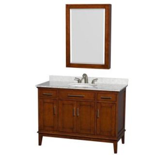 Wyndham Collection Hatton 48 in. Vanity in Light Chestnut with Marble Vanity Top in Carrara White, Sink and Medicine Cabinet WCV161648SCLCMUNRMED
