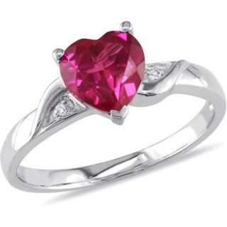 1 5/8 Carat T.G.W. Created Ruby and Diamond Accent Heart Ring in Sterling Silver