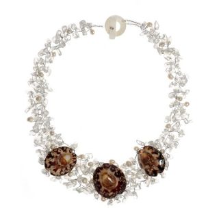 Brown Limpet Sea Shells and White Pearl Necklace (5 7 mm) (Thailand