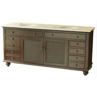 Pegasus Bimini 72 in. Double Basin Vanity Cabinet in Espresso with Bianco Carrara Marble Vanity Top in White and White Basins F10AE0026A