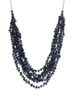 Sterling Silver Necklace, Black Agate Nugget 6 Strand Necklace (975 ct