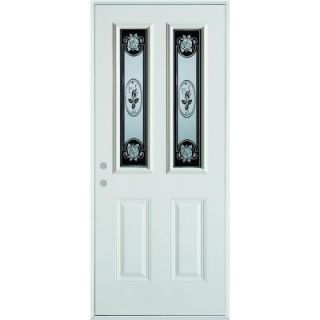 Stanley Doors 32 in. x 80 in. Silkscreened Glass 2 Lite 2 Panel Prefinished White Steel Prehung Front Door 5012SSL2 S 32 R