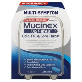 Mucinex Fast Max Adult Cold, Flu and Sore Throat Caplets, 20 Count