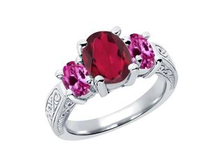 3.50 Ct Ruby Red Mystic Quartz Pink Created Sapphire 925 Silver 3 Stone Ring