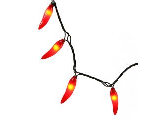 Set of 35 Red Chili Pepper Christmas Lights   Green Wire