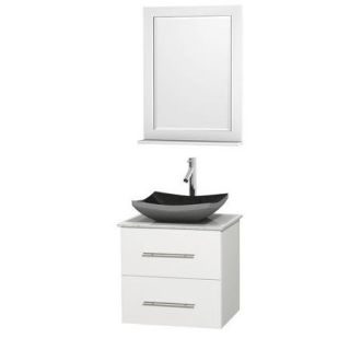 Wyndham Collection Centra 24 inch Single Bathroom Vanity in Gray Oak, White Carrera Marble Countertop, Altair Black Granite Sink, and 24 inch Mirror