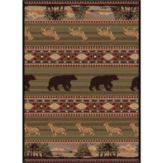 Tayse Rugs Nature Green 5 ft. 3 in. x 7 ft. 3 in. Lodge Area Rug 6588  Green  5x8