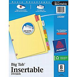 Avery Worksaver 30percent Recycled Big Tab Insertable Dividers 8 Tab Buff Paper Copper Reinforced Holes Multicolor Tabs 11 x 8 12